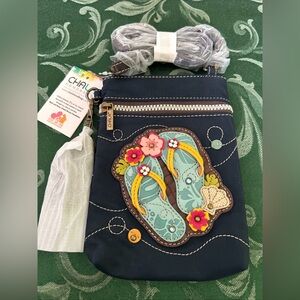 Chala Navy Flip Flop Crossbody Bag purse travel front/back pocket zip closure